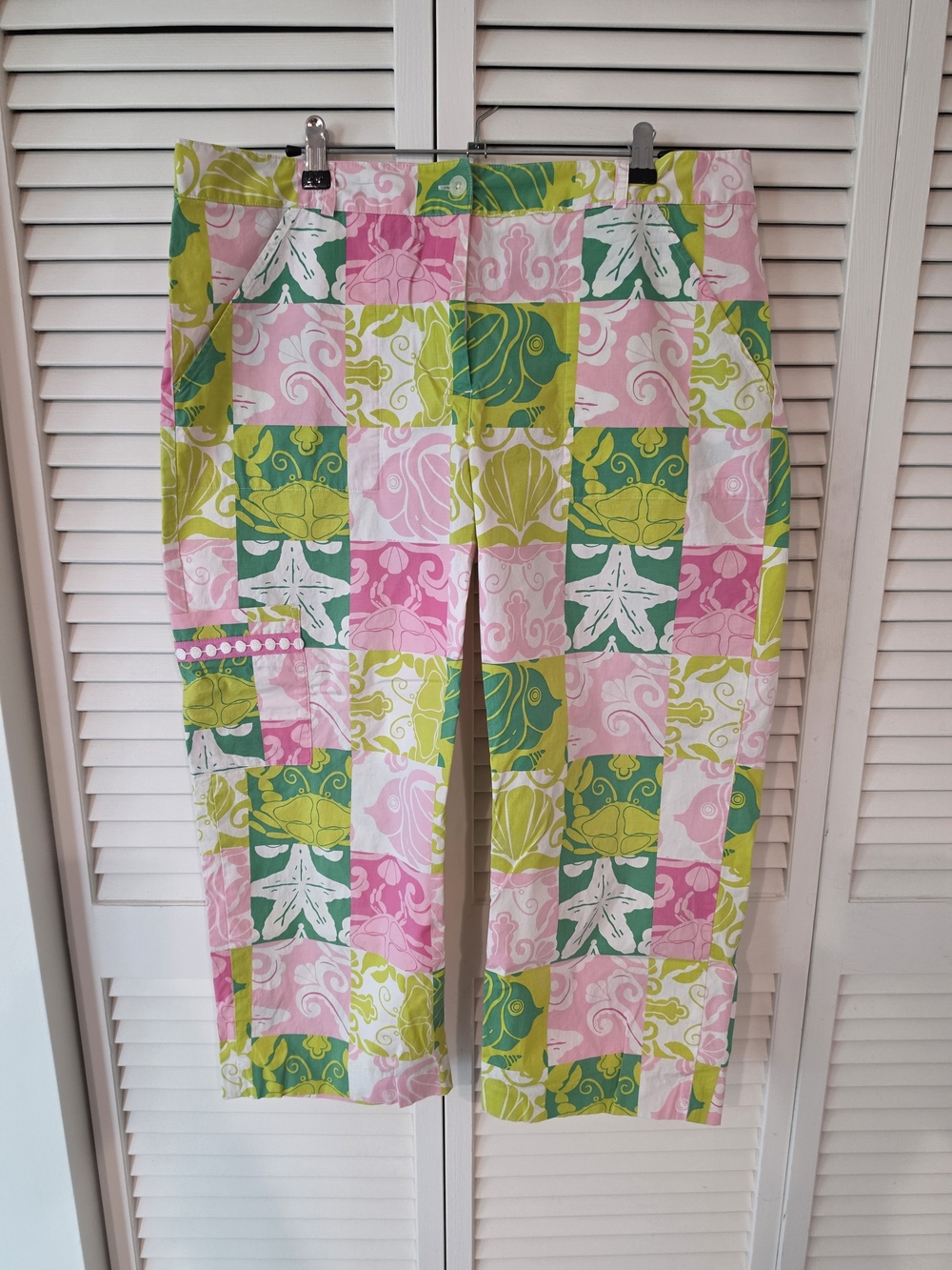 Lilly Pulitzer Patchwork Sea-Print Capris in Pink, Green & White